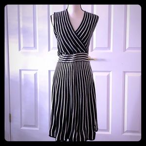 Black and white fit and flair dress